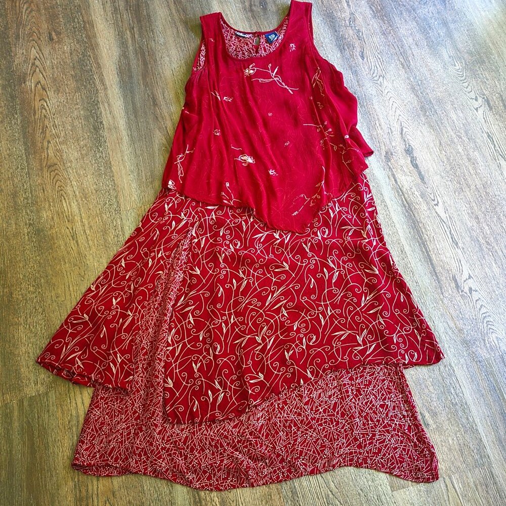 Red Floral Maxi Dress - Lightweight Layered Sleeveless Maxi
